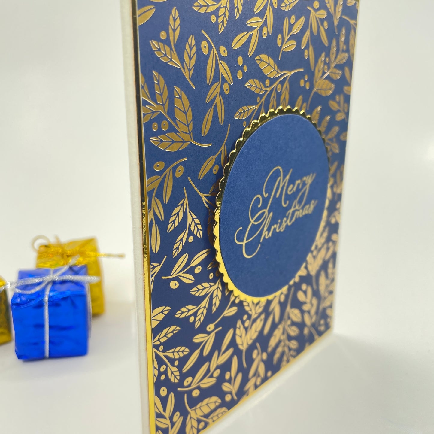 A Touch of Holiday Elegance - Gold-Foiled Holly Leaves Christmas Card