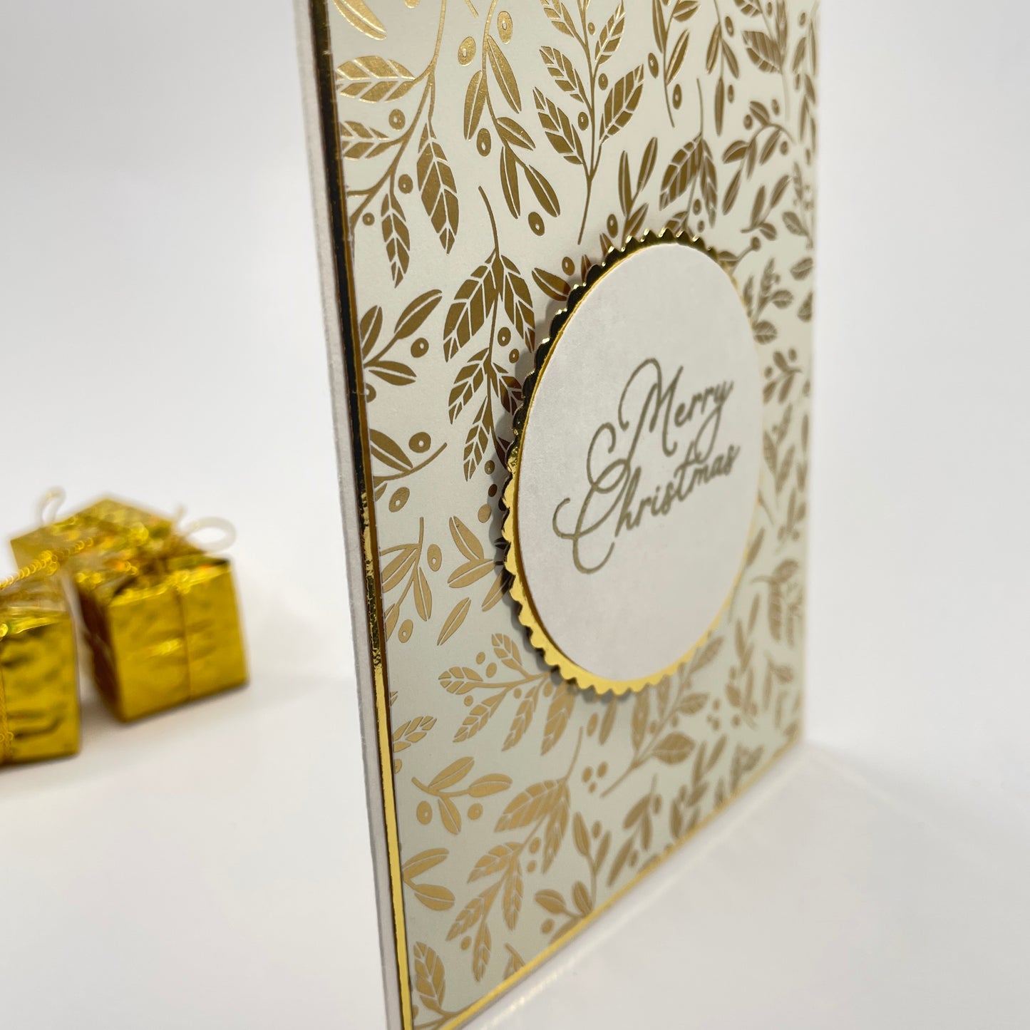 A Touch of Holiday Elegance - Gold-Foiled Holly Leaves Christmas Card