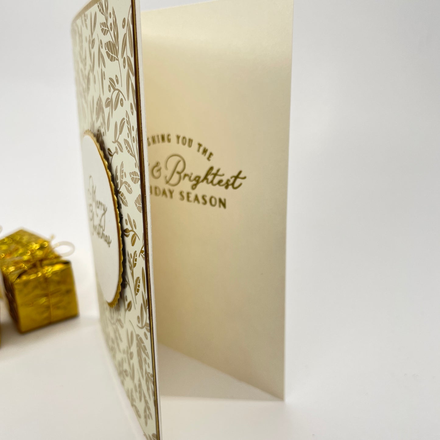 A Touch of Holiday Elegance - Gold-Foiled Holly Leaves Christmas Card