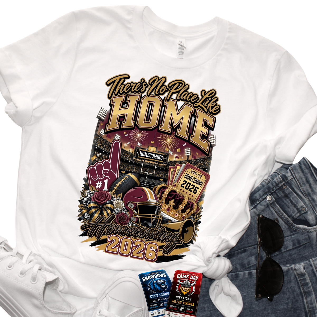 There's No Place Like Home Homecoming 2026 T-Shirt – Burgundy & Gold
