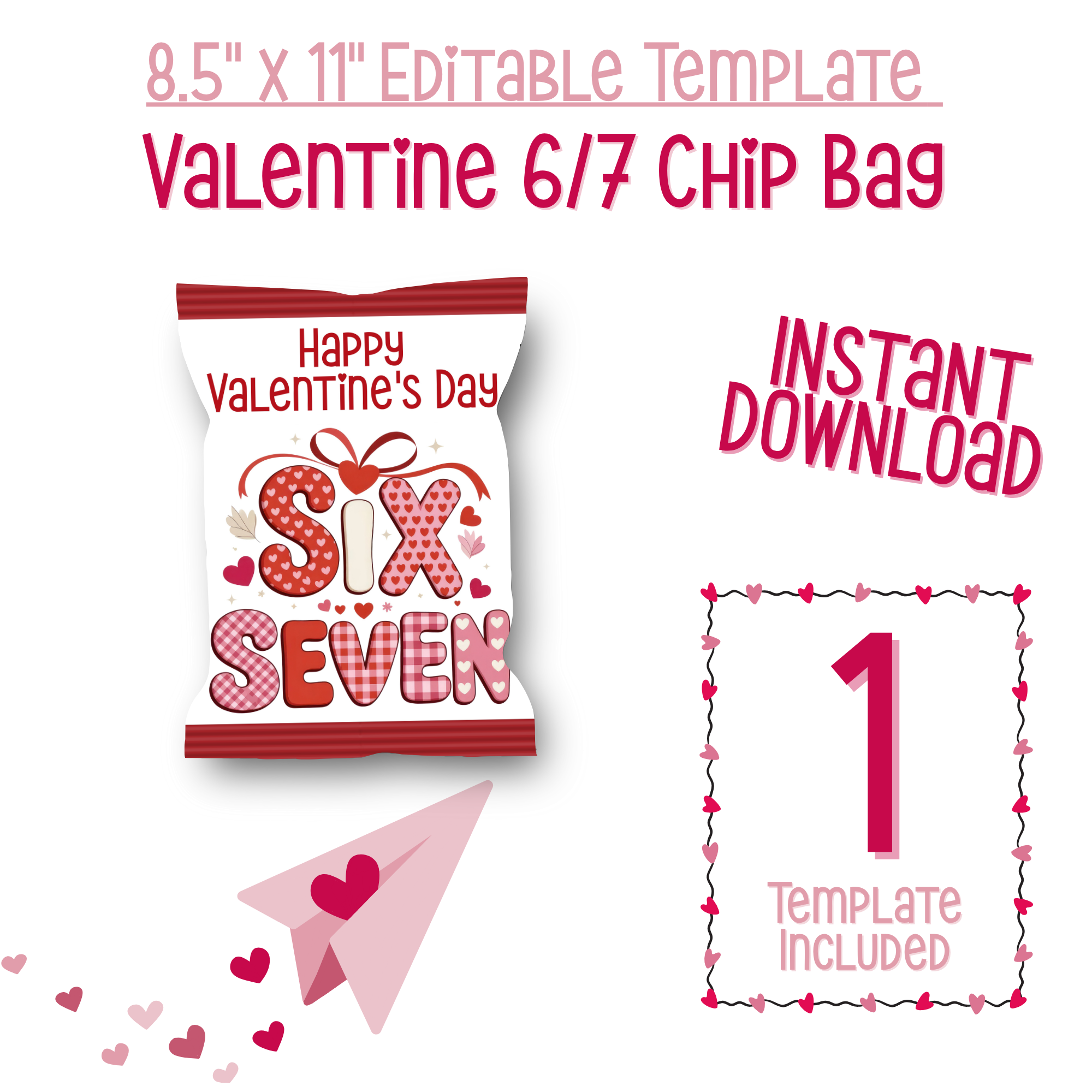 6|7 Red Hearts and Gingham Chip Bag