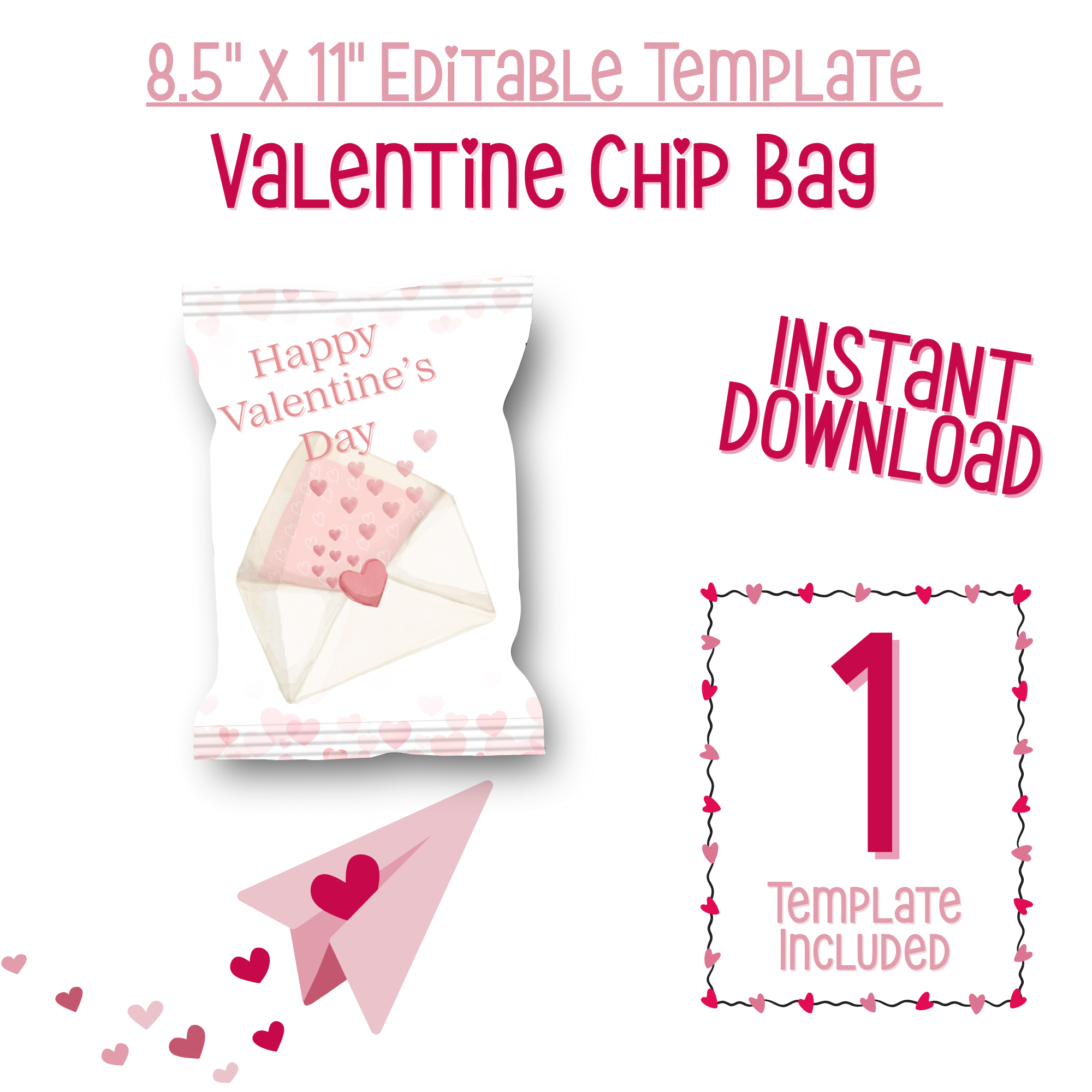 Pink Hearts in an Envelope Chip Bag
