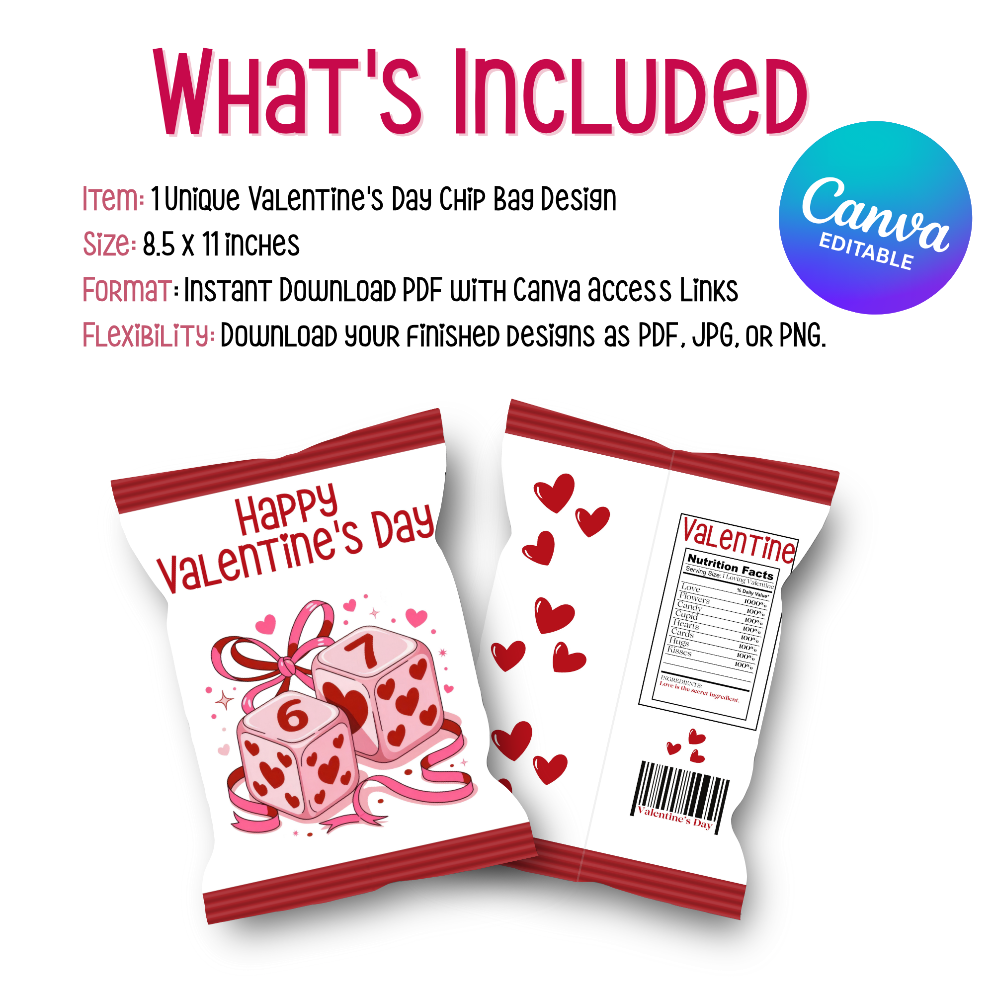 6|7 Pink Dice Chip Bag