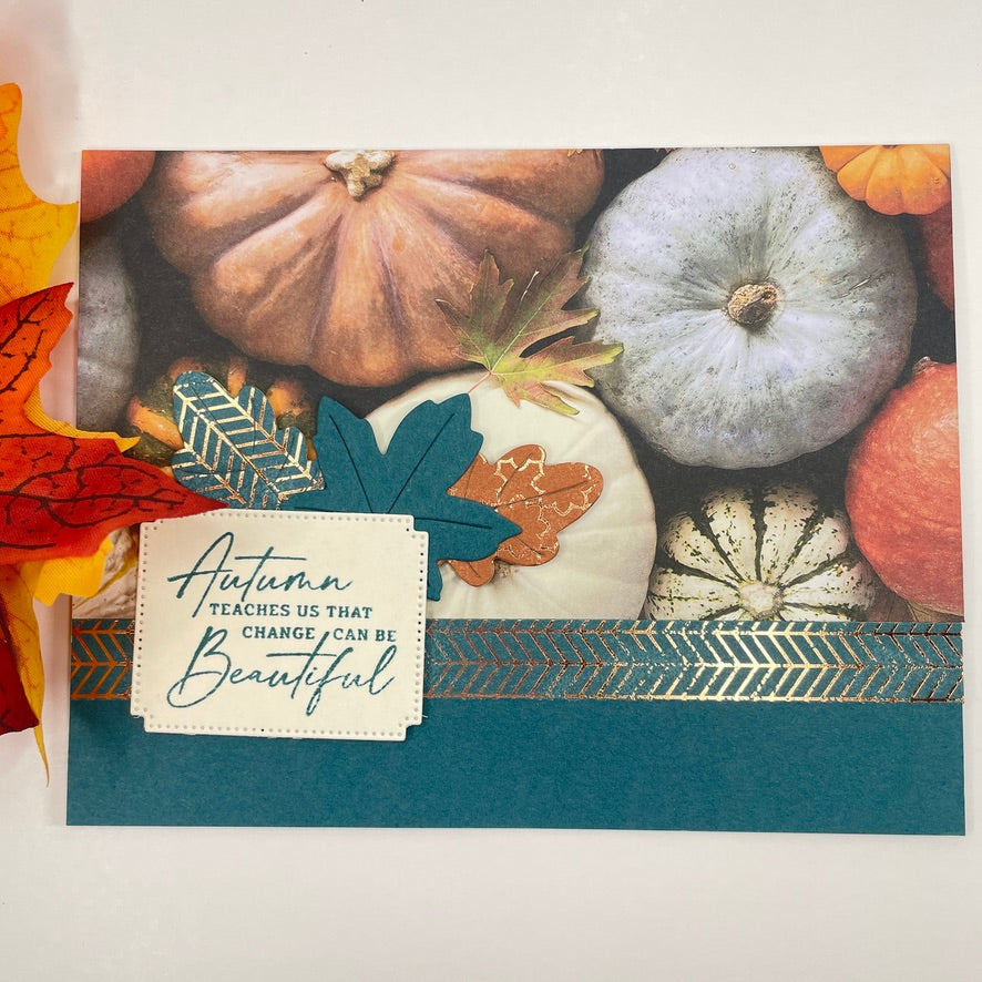 A Luxurious Celebration of Autumn’s Beauty - Pumpkins and Fall Leaves Card
