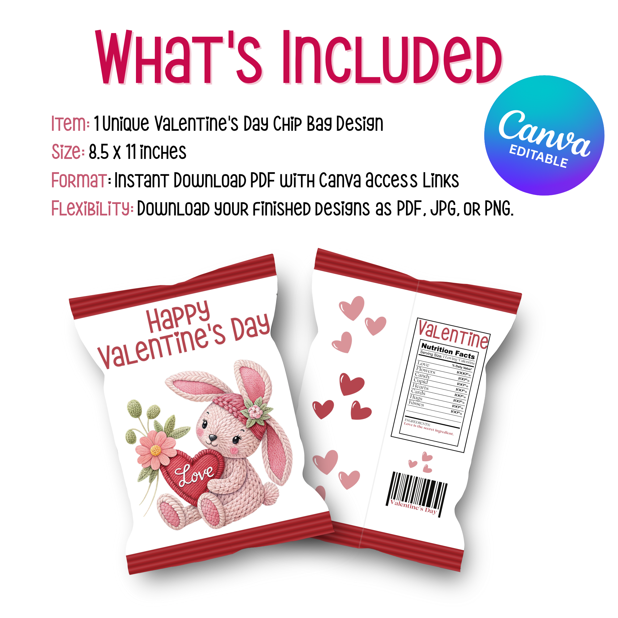 Happy Valentine's Day Bunny Chip Bag