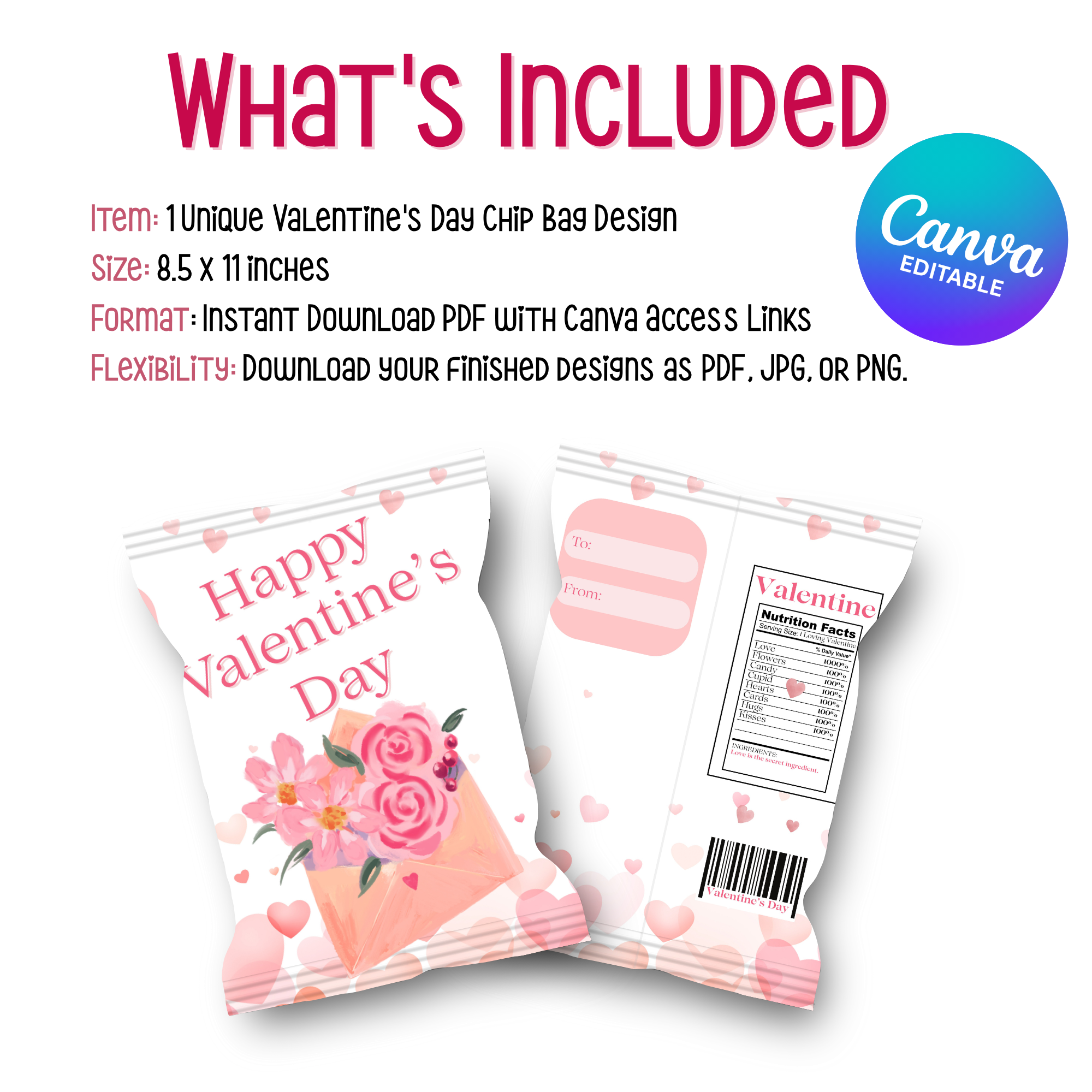 Pink Flowers in an Envelope Chip Bag