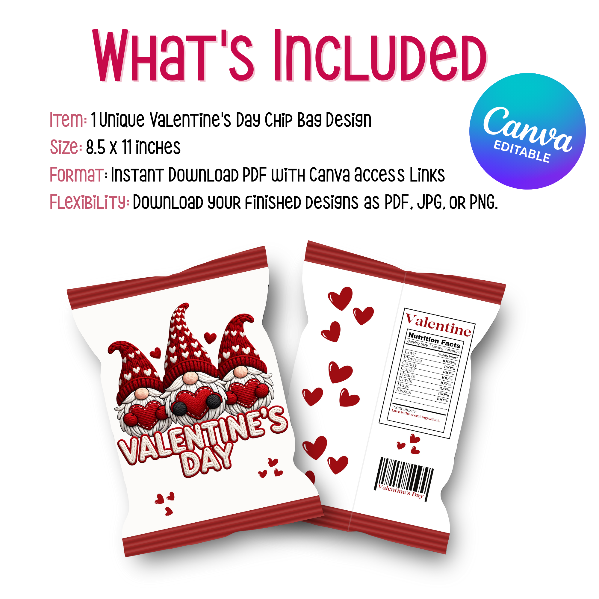 Valentine's Day Gnomes Chip Bag