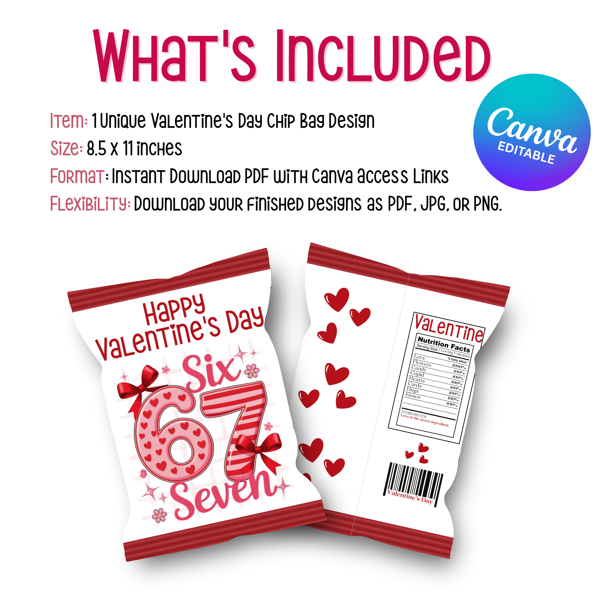 6|7 Red Hearts and Stripes Chip Bag