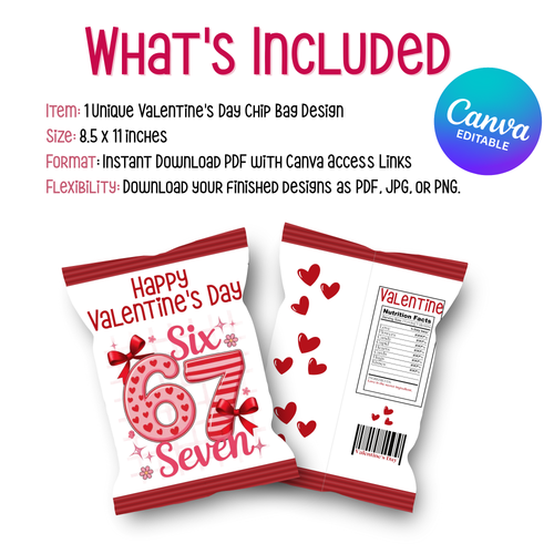 6|7 Red Hearts and Stripes Chip Bag