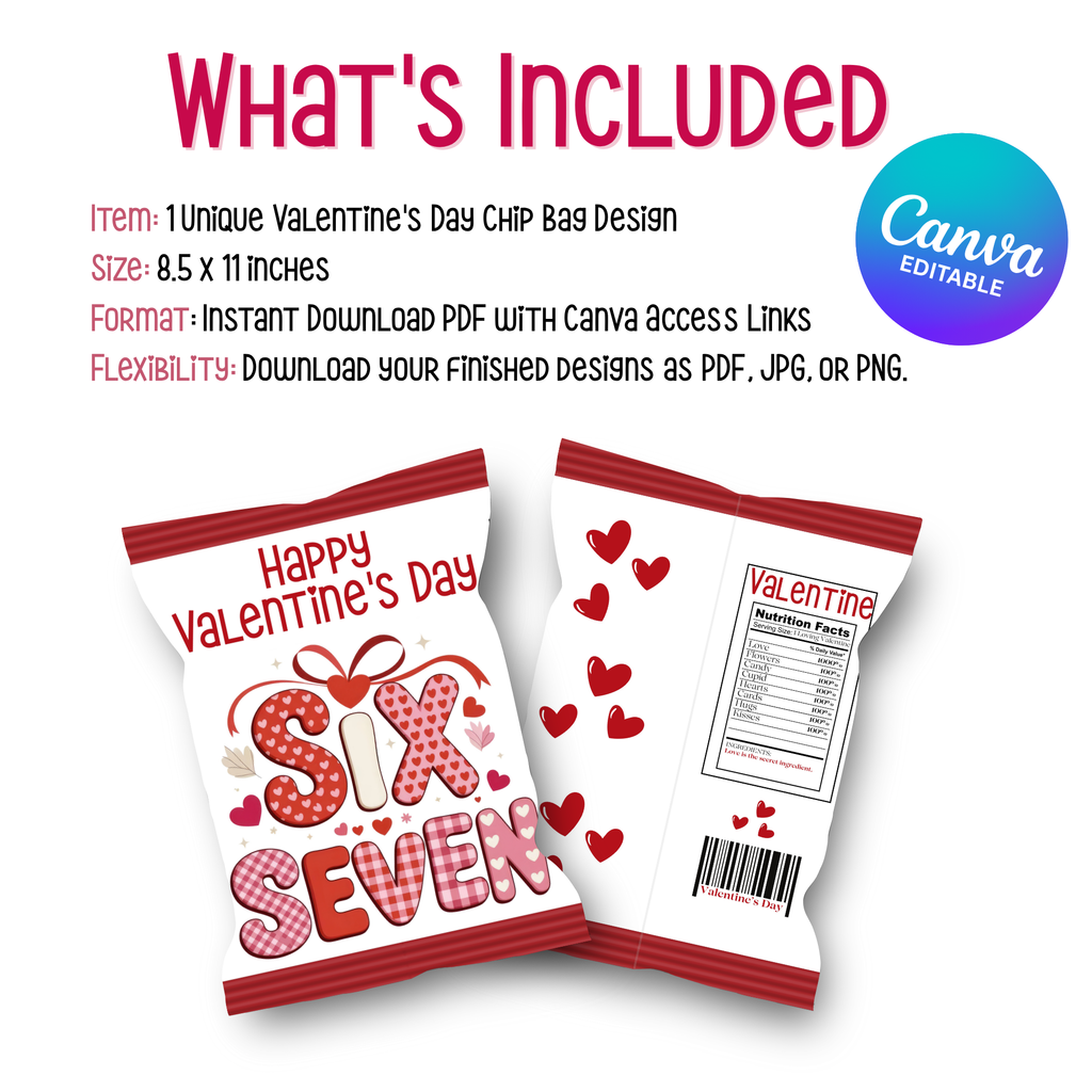 6|7 Red Hearts and Gingham Chip Bag