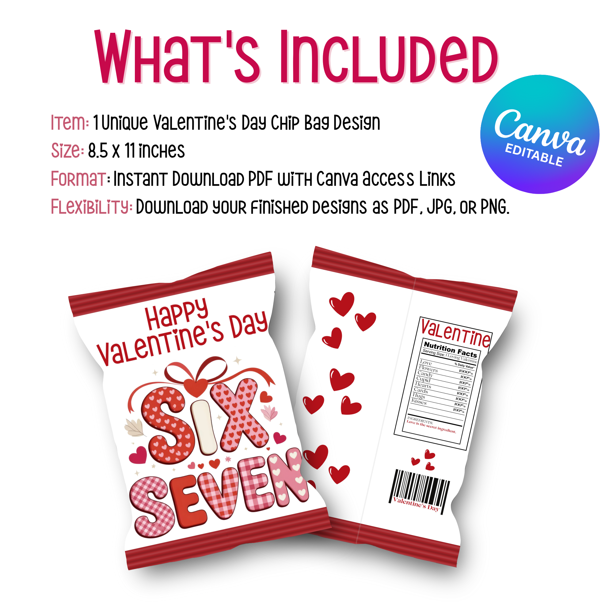 6|7 Red Hearts and Gingham Chip Bag