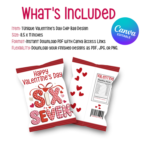 6|7 Red Hearts and Gingham Chip Bag