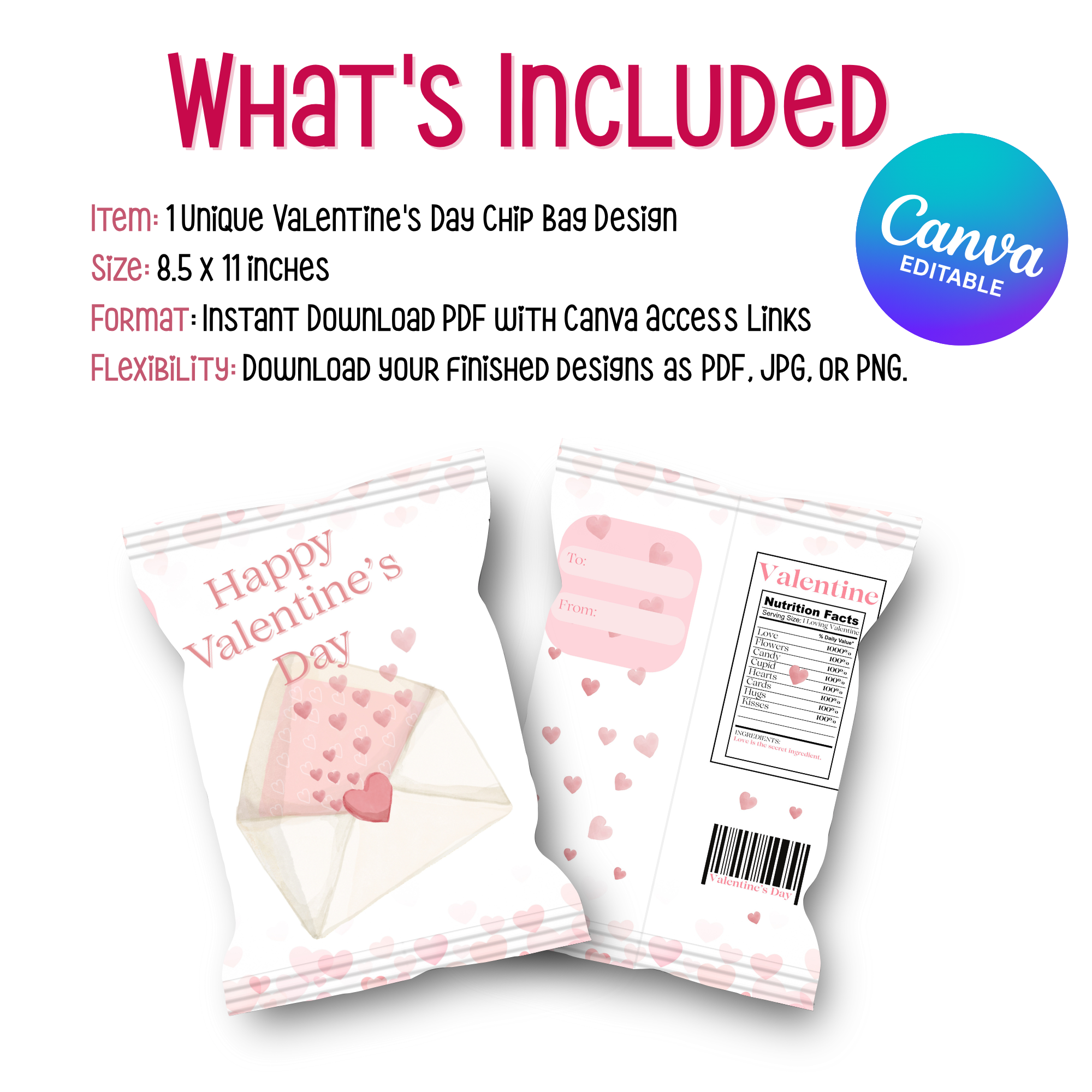 Pink Hearts in an Envelope Chip Bag