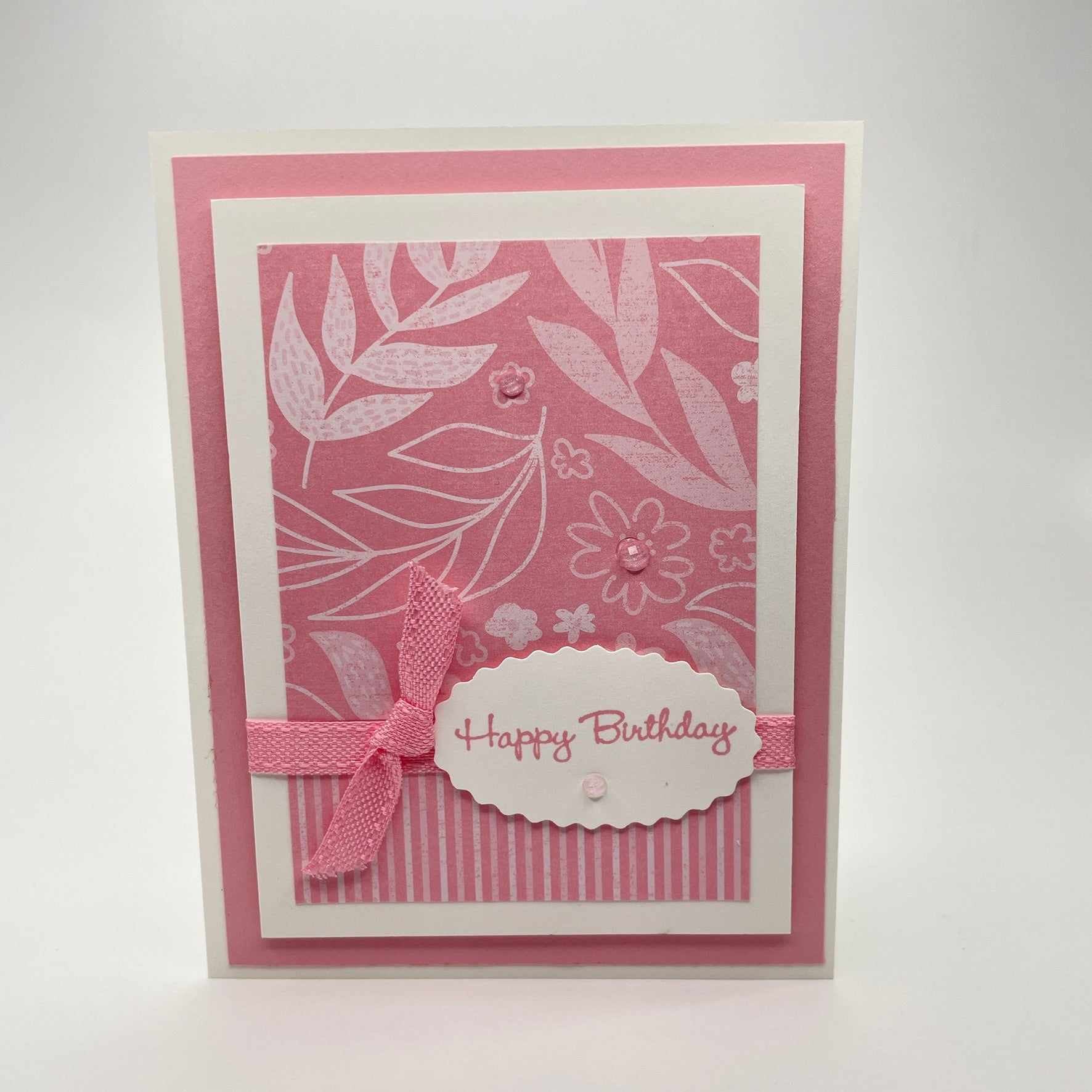 A Floral Delight - Pastel Pink and White Happy Birthday Card