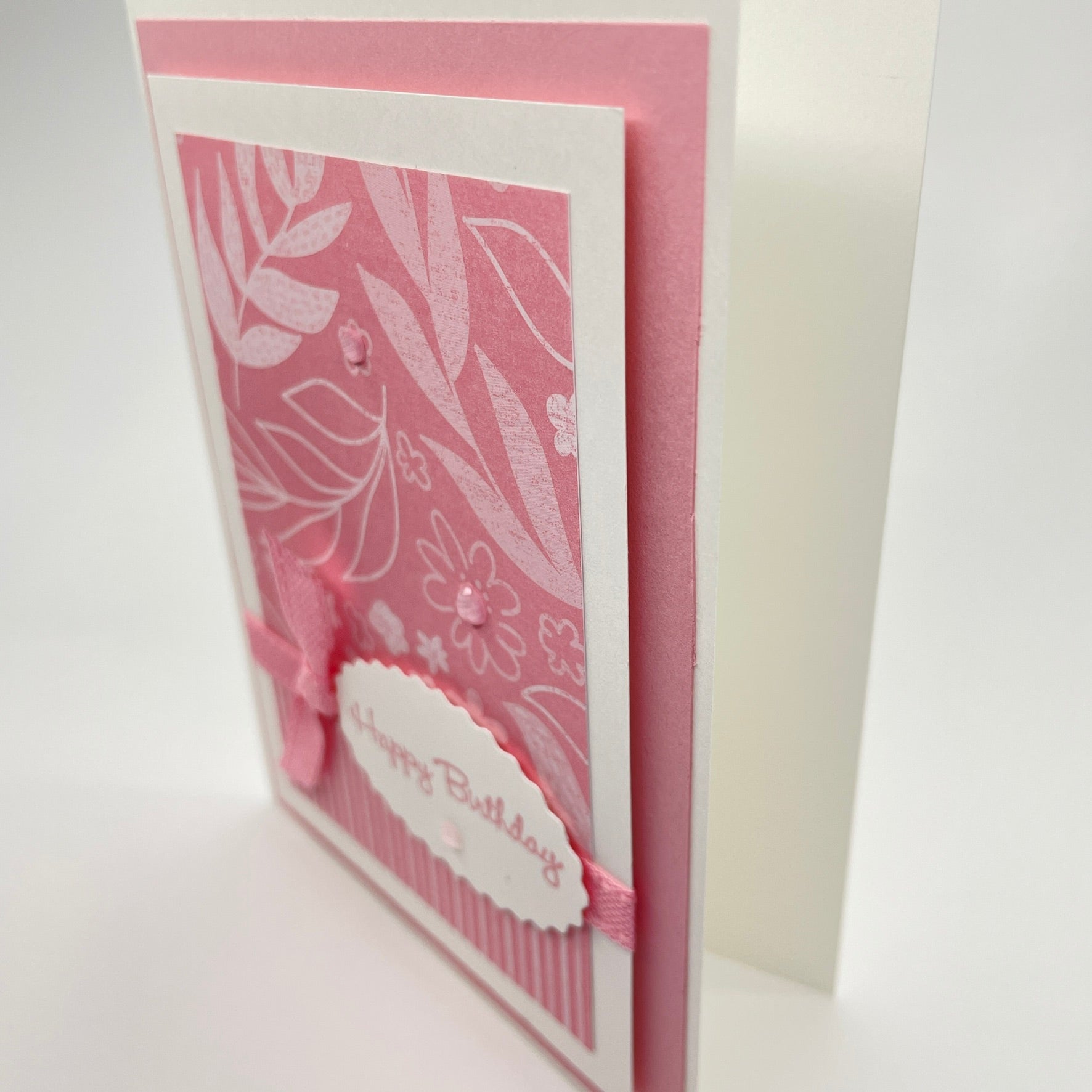 A Floral Delight - Pastel Pink and White Happy Birthday Card