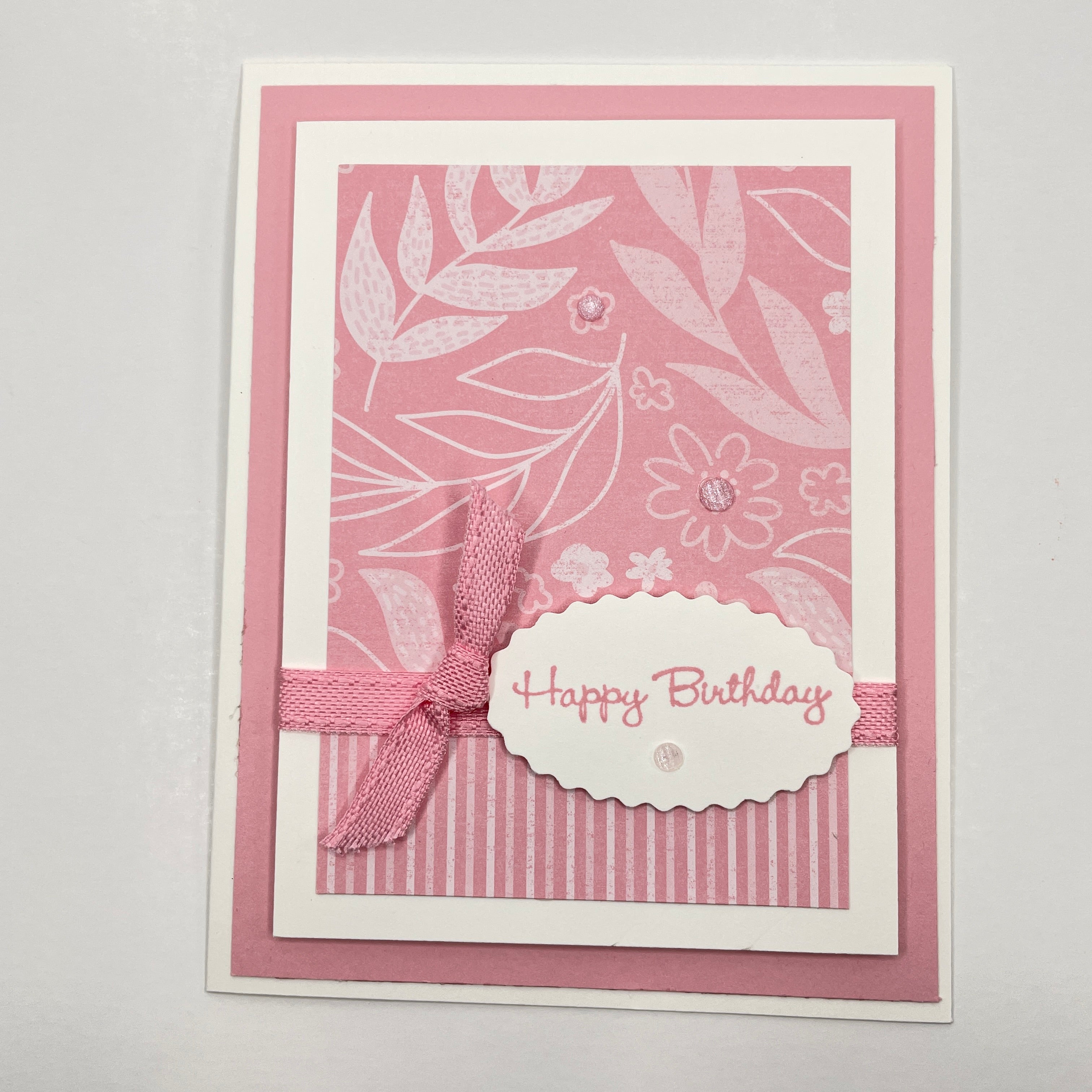 A Floral Delight - Pastel Pink and White Happy Birthday Card