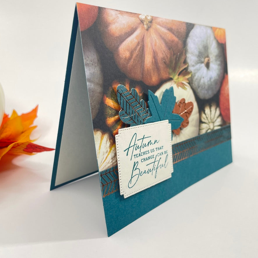 A Luxurious Celebration of Autumn’s Beauty - Pumpkins and Fall Leaves Card