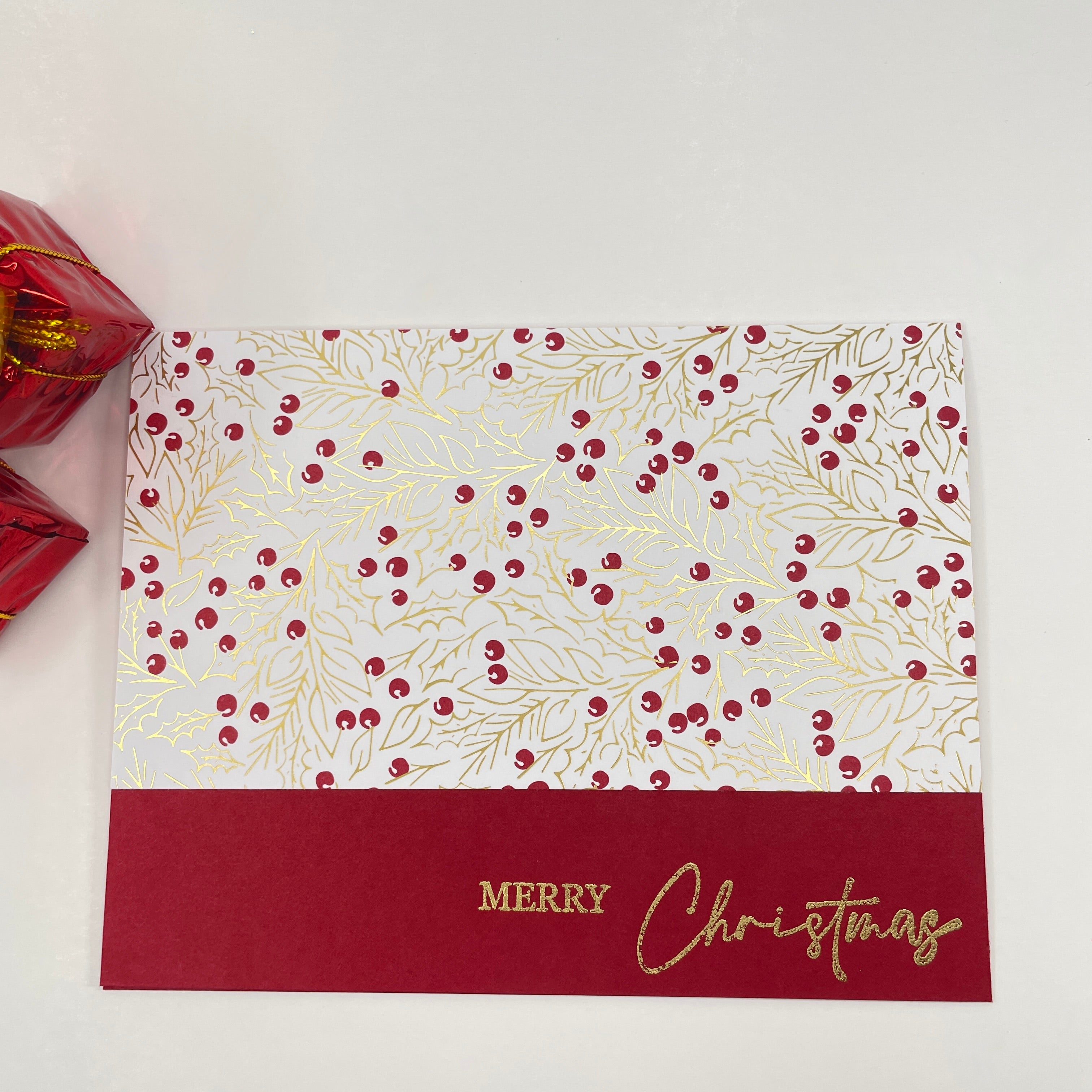 A Festive Holiday Delight - Holly Leaves with Berries Christmas Card