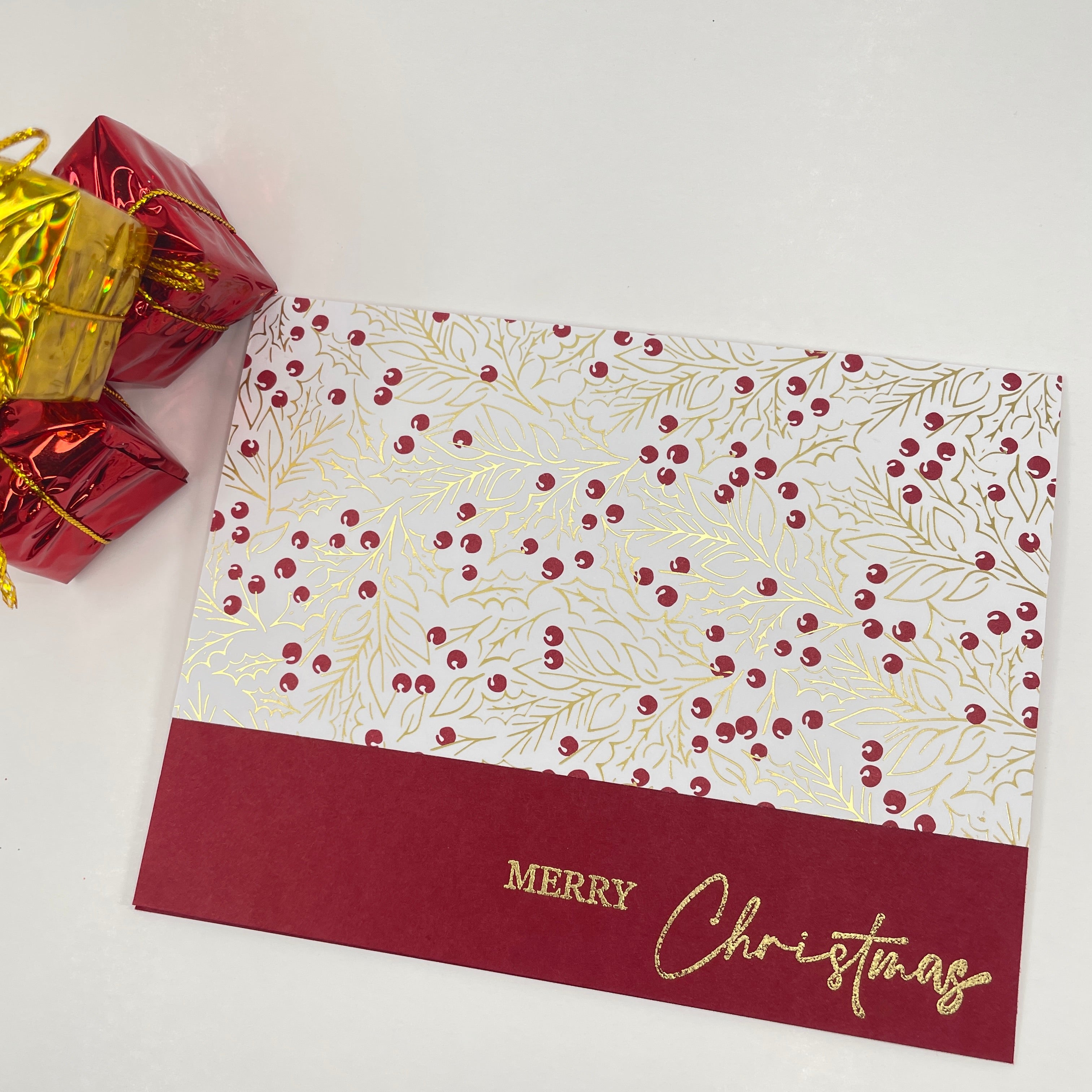 A Festive Holiday Delight - Holly Leaves with Berries Christmas Card