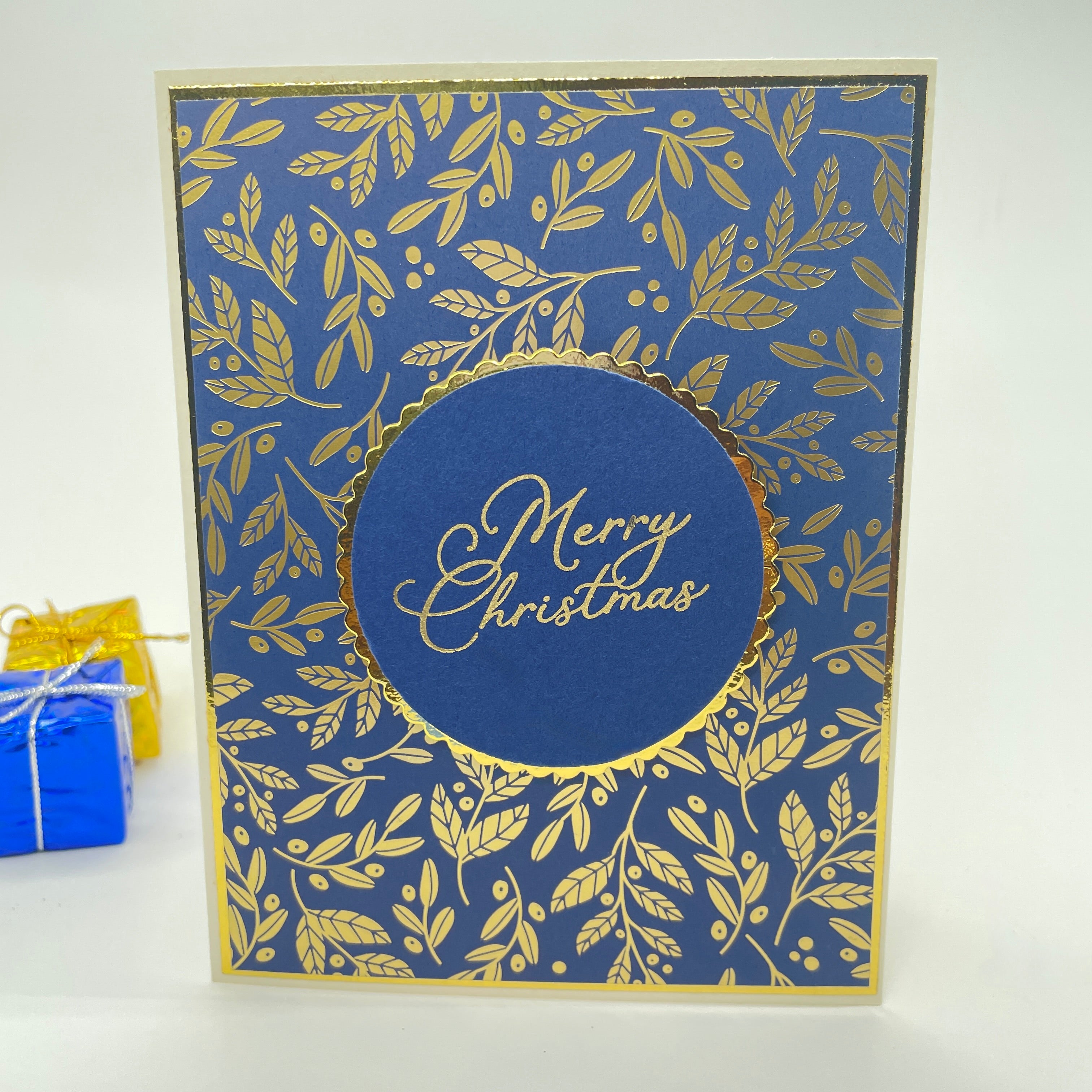 A Touch of Holiday Elegance - Gold-Foiled Holly Leaves  Christmas Card