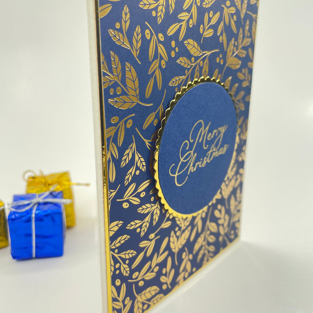 A Touch of Holiday Elegance - Gold-Foiled Holly Leaves  Christmas Card