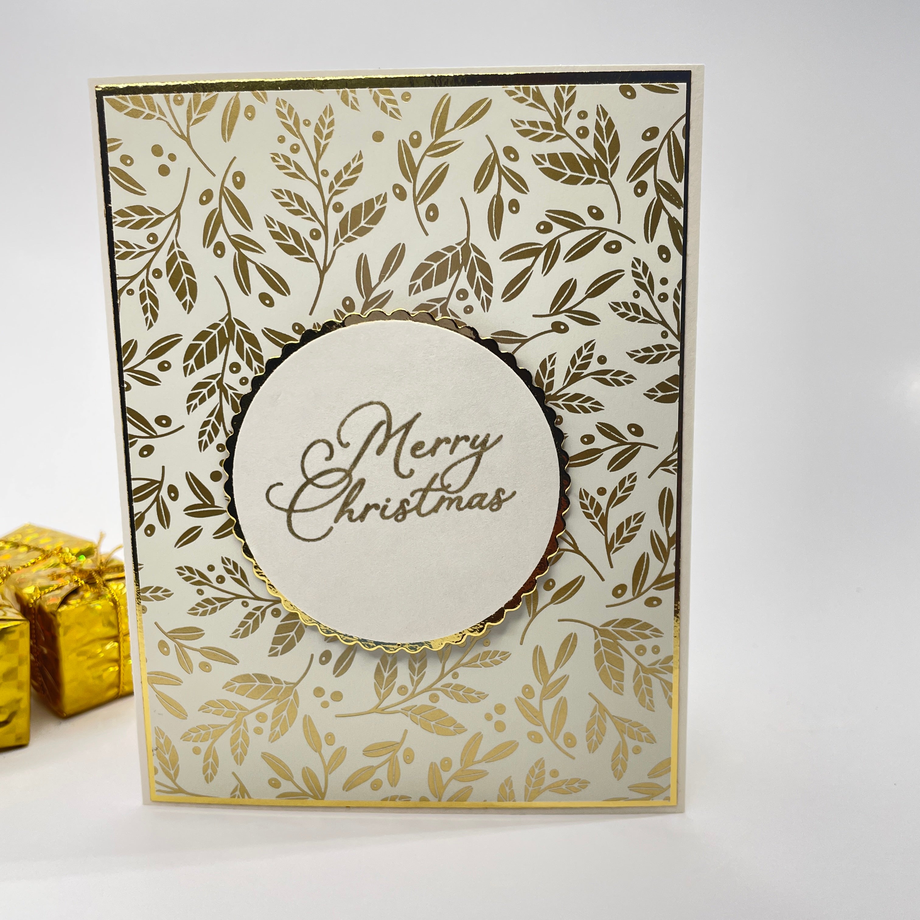 A Touch of Holiday Elegance - Gold-Foiled Holly Leaves  Christmas Card