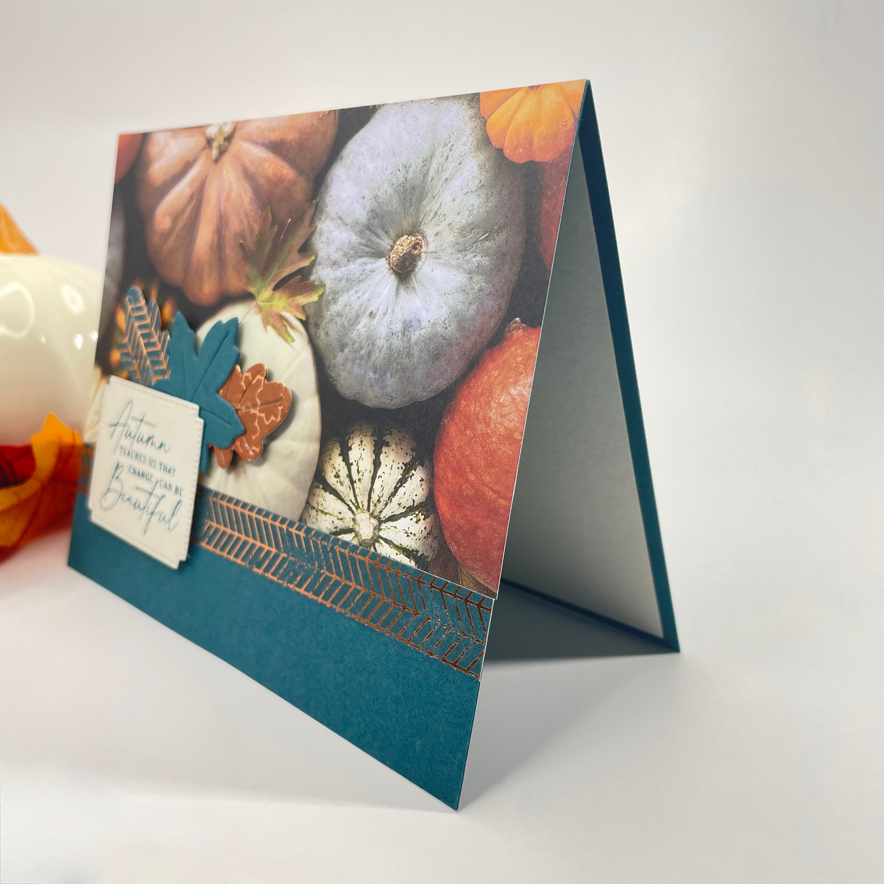 A Luxurious Celebration of Autumn’s Beauty - Pumpkins and Fall Leaves Card