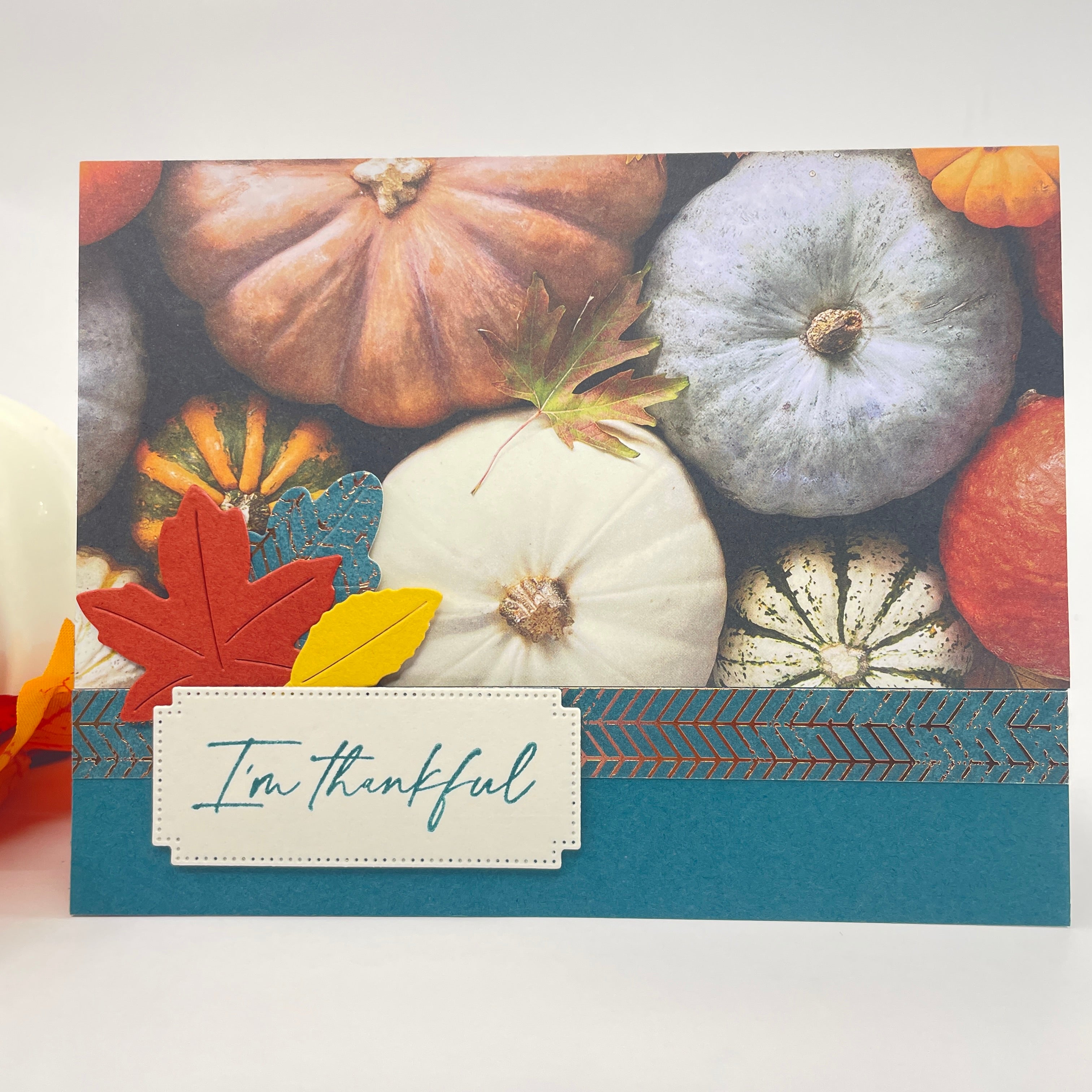 A Luxurious Celebration of Autumn’s Beauty - Pumpkins and Fall Leaves Card