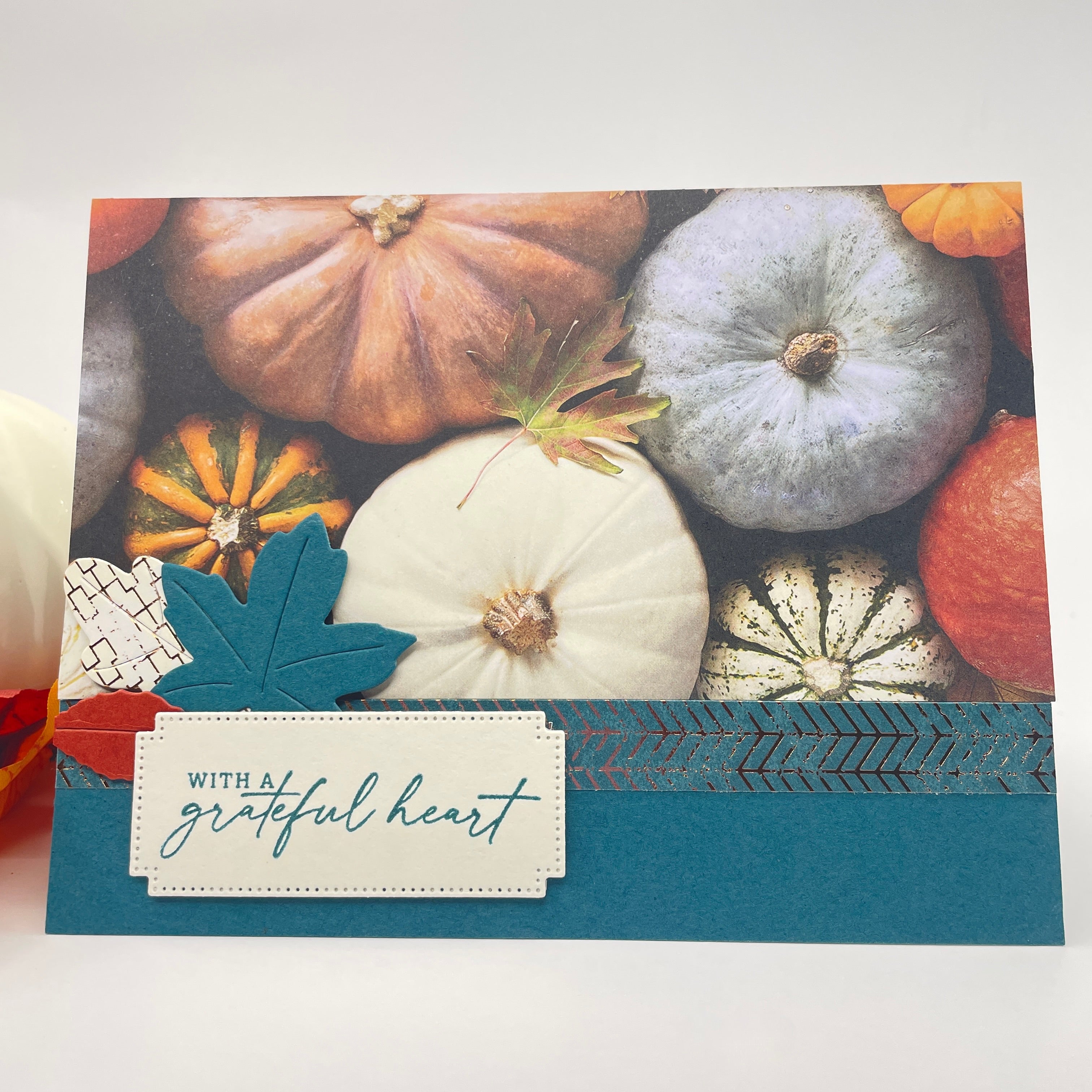 A Luxurious Celebration of Autumn’s Beauty - Pumpkins and Fall Leaves Card