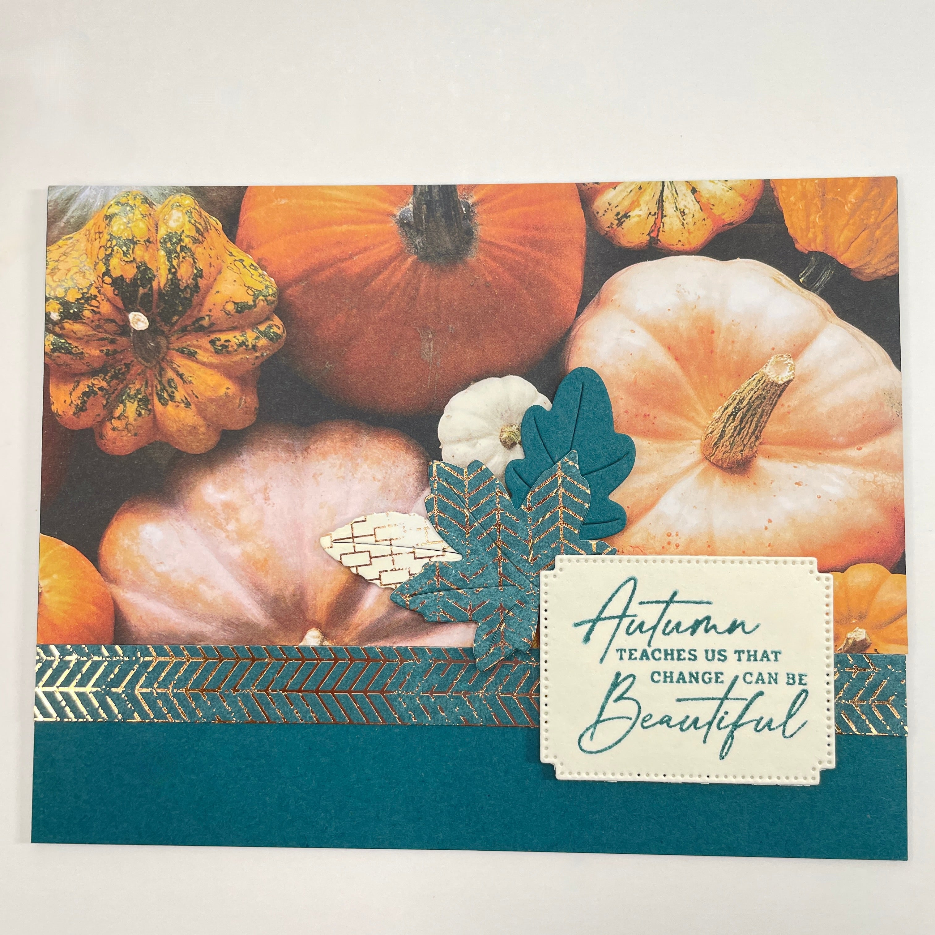 A Luxurious Celebration of Autumn’s Beauty - Pumpkins and Fall Leaves Card