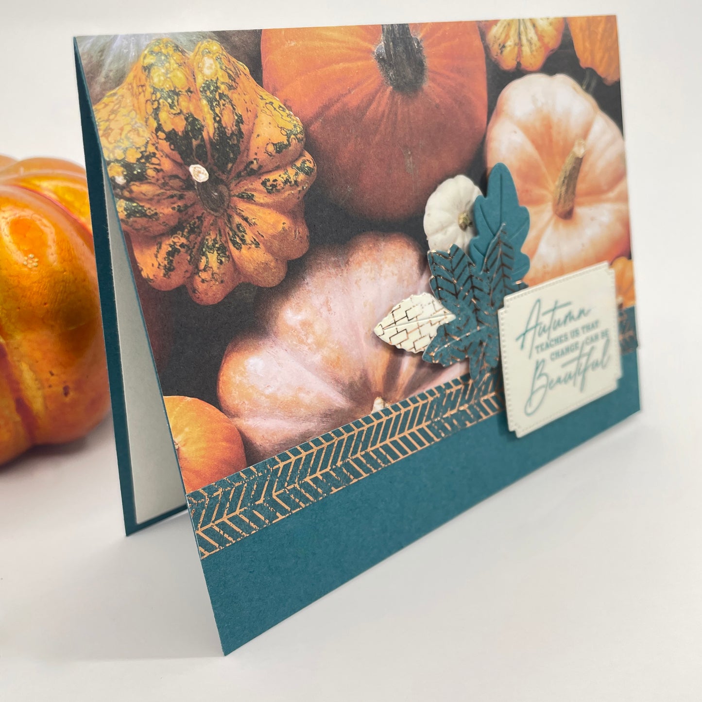 A Luxurious Celebration of Autumn’s Beauty - Pumpkins and Fall Leaves Card