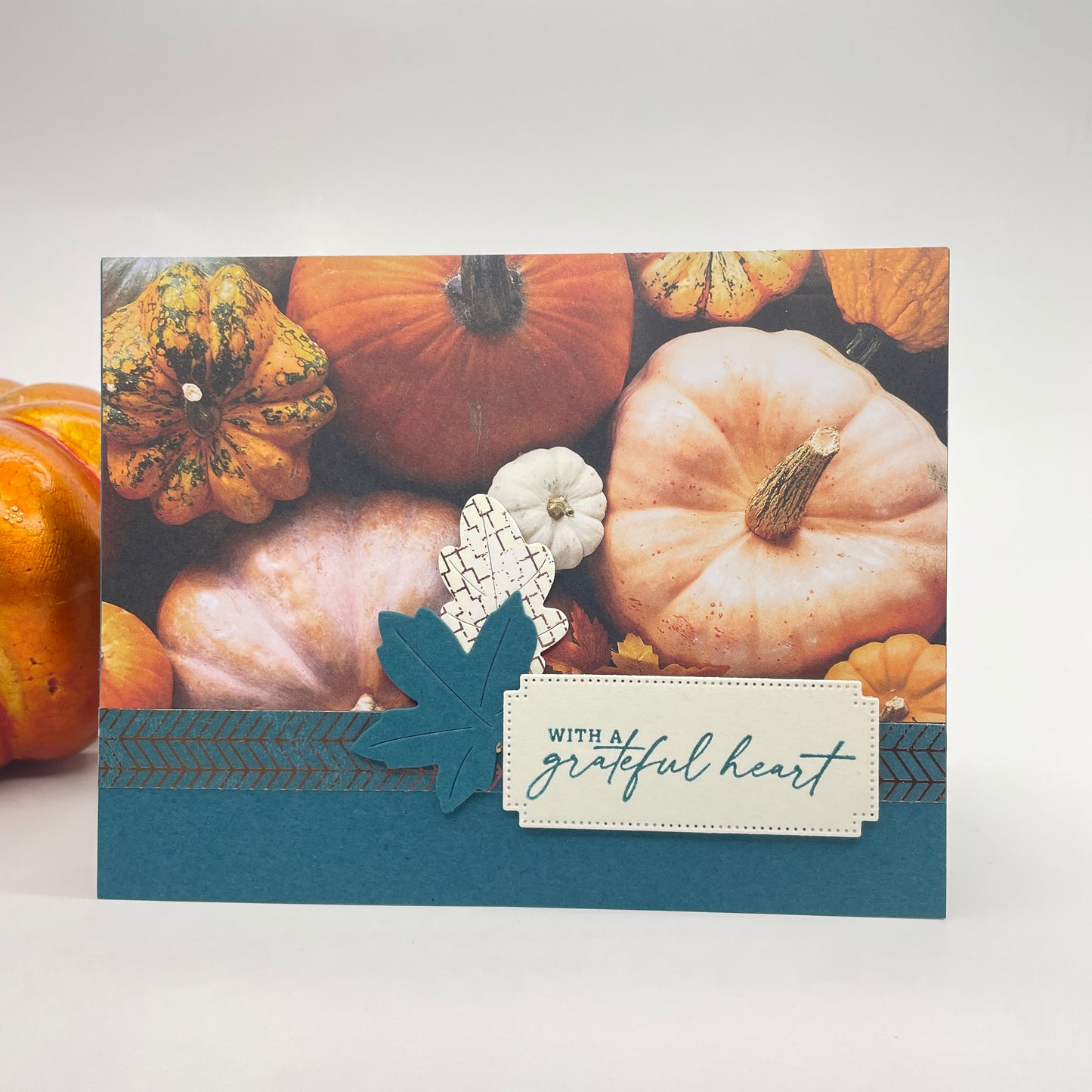 A Luxurious Celebration of Autumn’s Beauty - Pumpkins and Fall Leaves Card