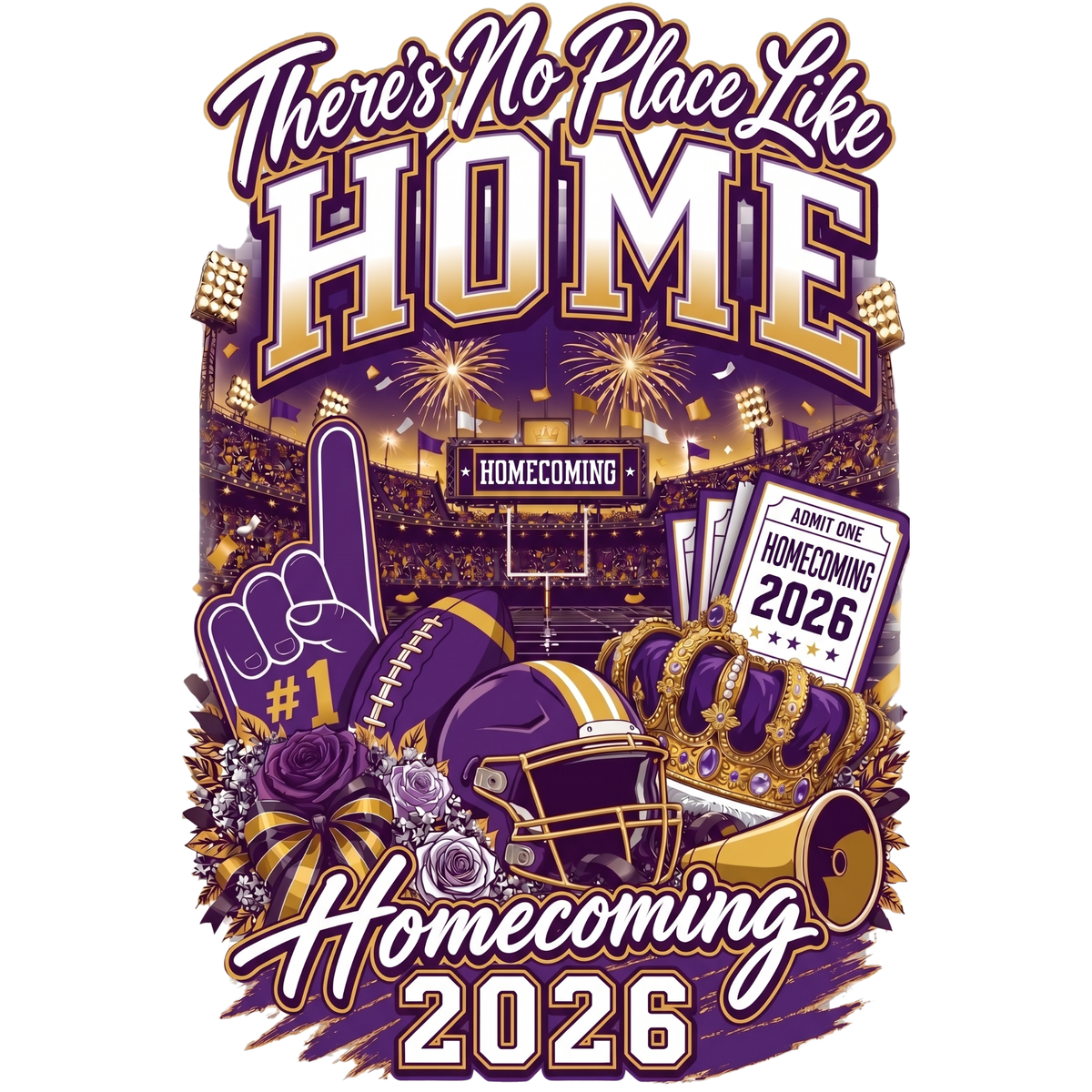 There's No Place Like Home Homecoming 2026 T-Shirt – Purple & Gold